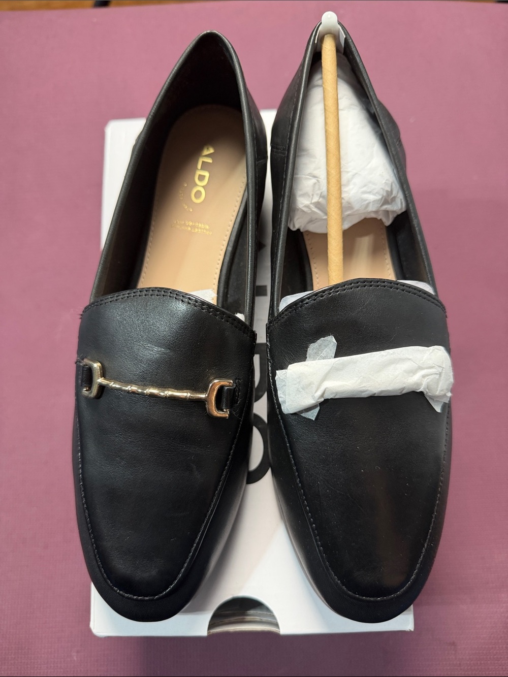 ALDO Black Loafers with Gold Tone Bit
